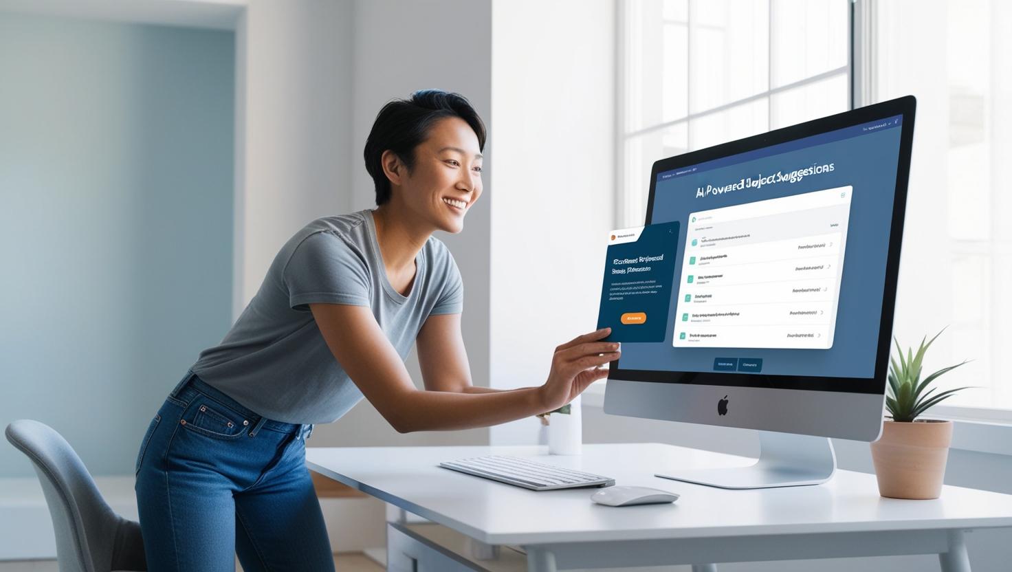 Marketer reviewing an AI‑generated email template in GetResponse; scene illustrating the power of getresponse marketing automation with clean UI elements.
