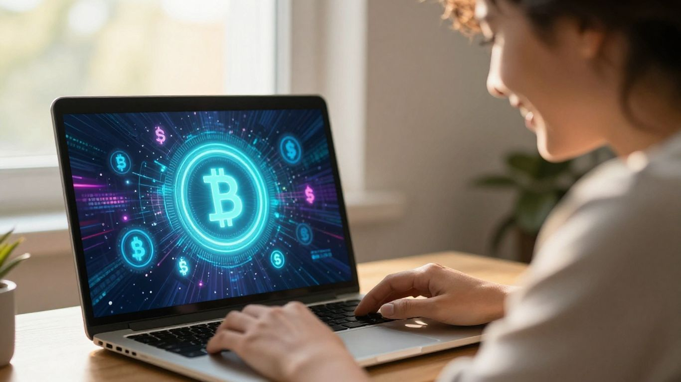 Person earning money online with laptop.