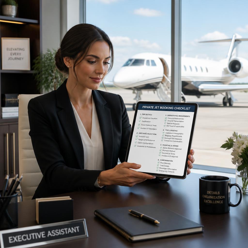 Executive assistant private jet booking checklist for seamless travel planning.